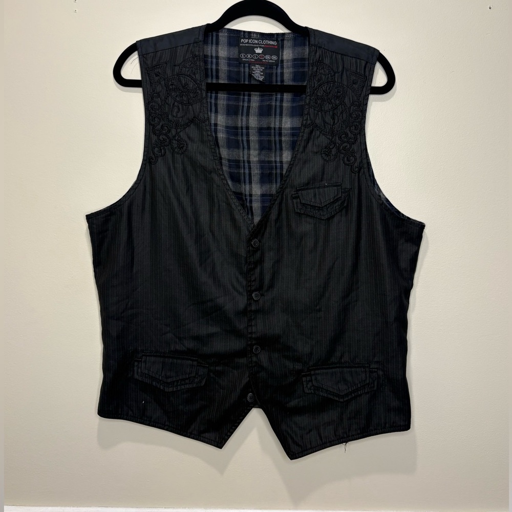Pop Icon clothing Black embroidered men vest